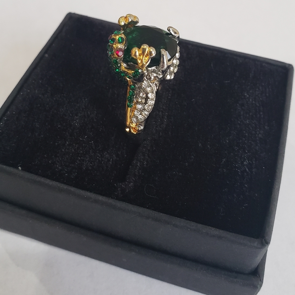 Cute 925 Silver Frog Emerald Ring - image 2